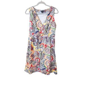 Tommy Hilfiger Womens Paisley Print Cotton V-Neck Dress Size 12 Preppy Summer